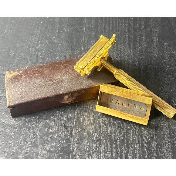 Vintage Valet AutoStrop Razor Gold-Plated Safety Razor With Original Case - Picture 2 of 7